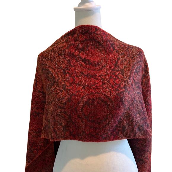 Cashmink Scarf Red Orange Multicolor Floral Tassel Hem Winter Accessories - Picture 3 of 7